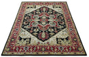 Hand Knotted Wool Area Rug Traditional Heriz Medallion Design Black Ivory Olive Brown