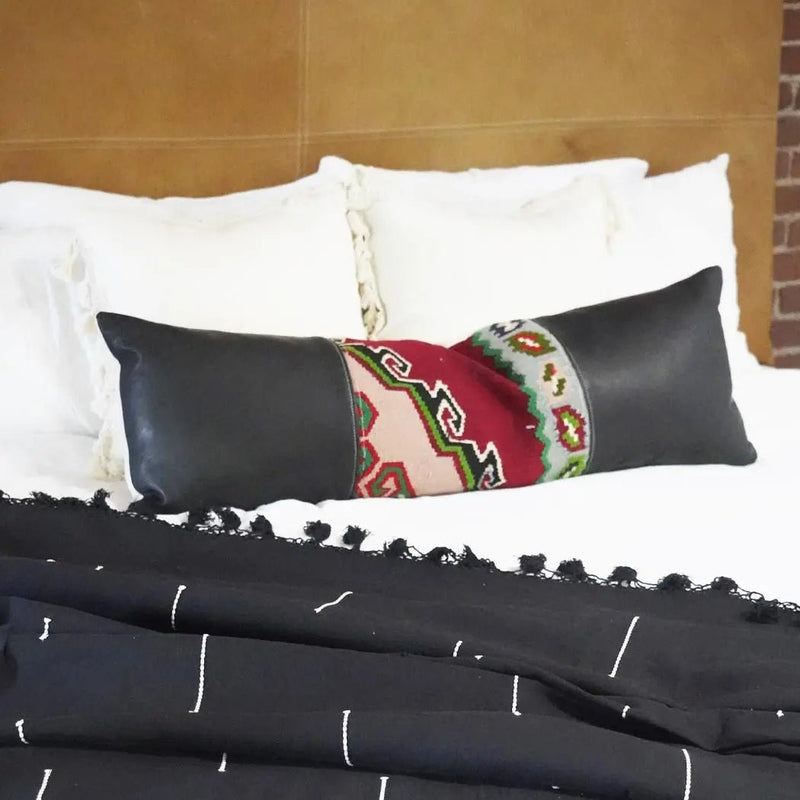 Black Leather Decorative Bed Pillow