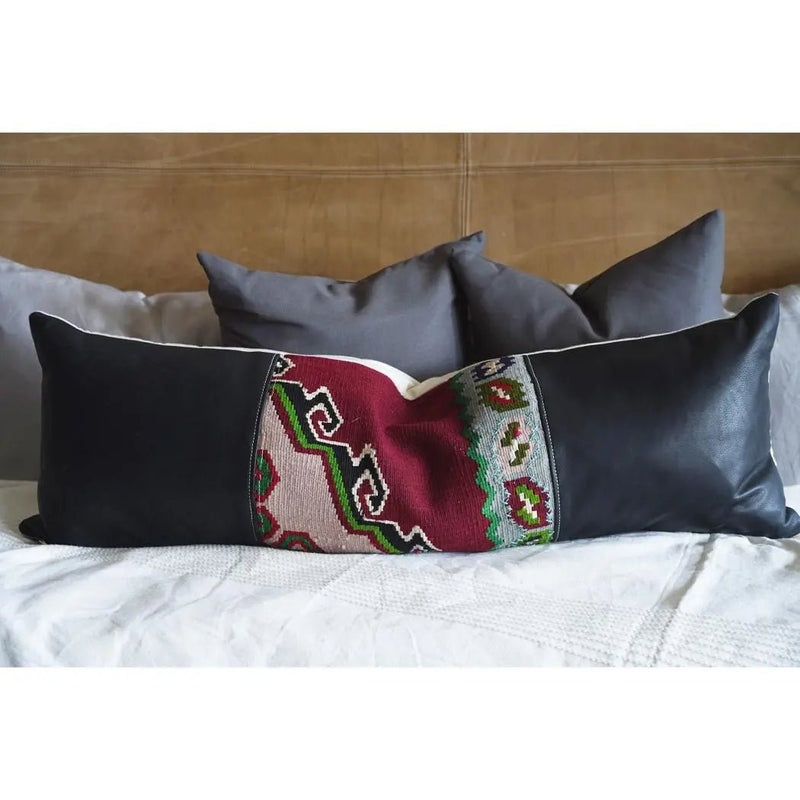 Black Leather Decorative Bed Pillow