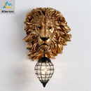 GobekUsa Lion Head Crystal Led Wall Lamp for Bedroom, Ktv, Living Room, Resin Wall Light