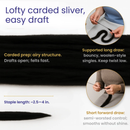 Black Merino Wool Carded Sliver | 19 Micron Dyed Wool by Revolution Fibers