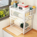 GobekUsa Double-layer Kitchen Dish Drying Rack with Chopstick Cage and Tableware Basket
