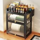 GobekUsa Double-layer Kitchen Dish Drying Rack with Chopstick Cage and Tableware Basket