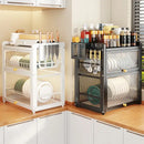 GobekUsa Double-layer Kitchen Dish Drying Rack with Chopstick Cage and Tableware Basket