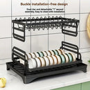 GobekUsa 2 Tier Dish Drying Rack with Storage Holder & Drainer for Kitchen Organizing