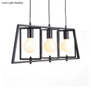 GobekUsa Black Metal 3-Light Chandelier for Dining Room with Exposed Bulbs - Simple Island Lighting