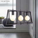 GobekUsa Black Metal 3-Light Chandelier for Dining Room with Exposed Bulbs - Simple Island Lighting