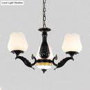 GobekUsa Black Metal Chandelier with Floral White Glass Shades - 4/6/7 Heads, Sputnik Suspension Pendant