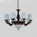 GobekUsa Black Metal Chandelier with Floral White Glass Shades - 4/6/7 Heads, Sputnik Suspension Pendant