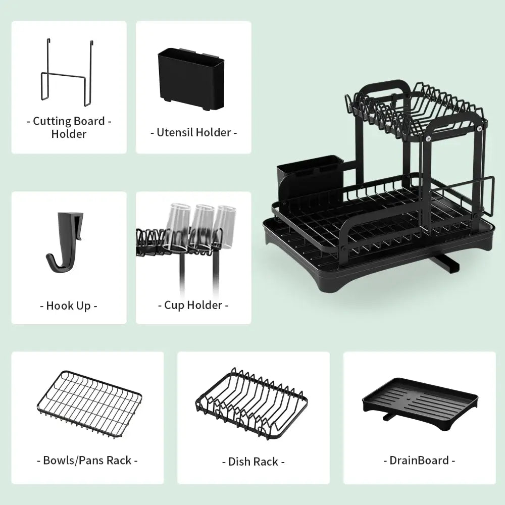 GobekUsa Double Layer Dish Drying Rack with Drainboard - Kitchen Countertop Organizer, photo 5 of 6