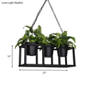 GobekUsa Black Metal Industrial Rectangle Island Light Fixture - 2/3/5 Bulbs LED Lamp with Plant Decor