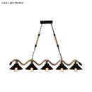 GobekUsa Black Metal & Rope Pendant Light - Farmhouse Style with Wavy Conic Design, 3/5 Bulbs
