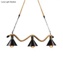 GobekUsa Black Metal & Rope Pendant Light - Farmhouse Style with Wavy Conic Design, 3/5 Bulbs