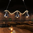 GobekUsa Black Metal & Rope Pendant Light - Farmhouse Style with Wavy Conic Design, 3/5 Bulbs