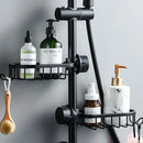 Black metal two tier adjustable shower caddy bathroom organizer by Decorbites