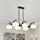 GobekUsa Black Modern Chandelier with White Oval Glass Shades - 3/6 Lights Pendant