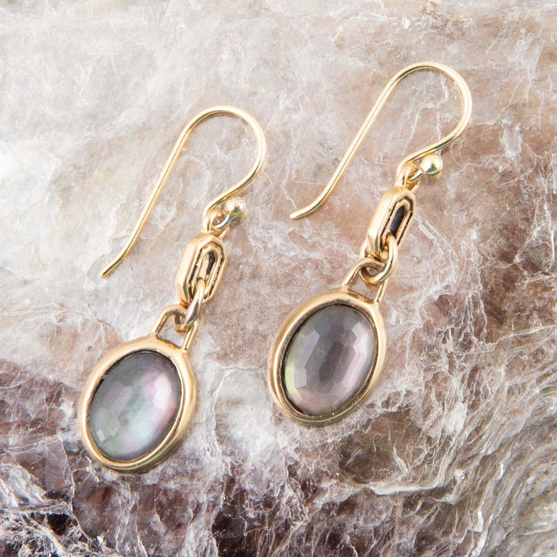 Black Mother of Pearl and Golden Bronze Drop Earrings