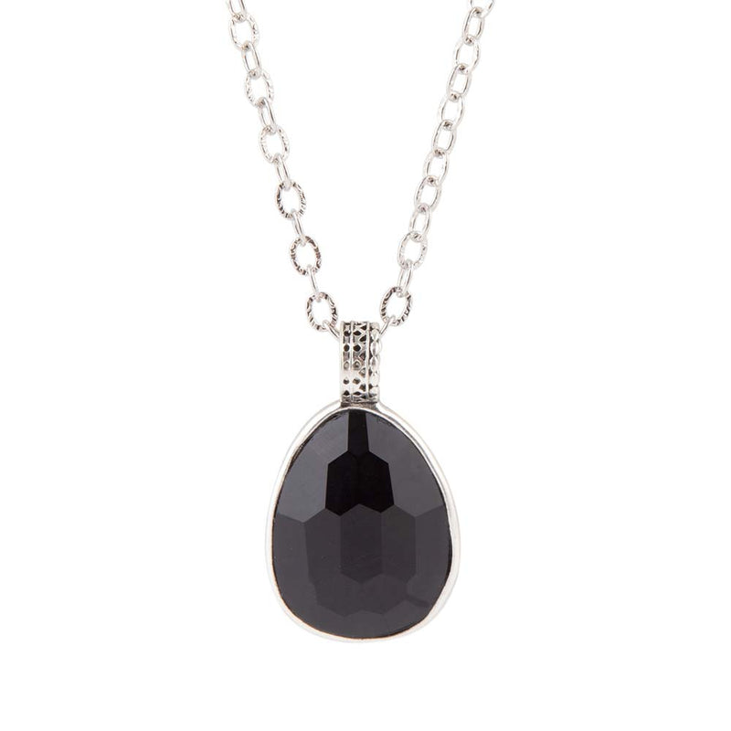 Black Onyx and Sterling Silver Teardrop Pendant Necklace