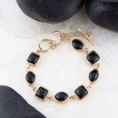 Black Onyx Hammered Link Golden Bracelet