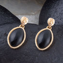 Black Onyx Hammered Post Drop Golden Earrings