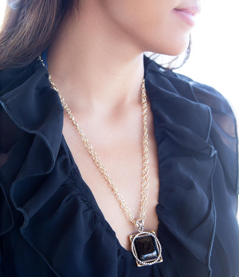 Black Onyx Mixed Metal Pendant Necklace