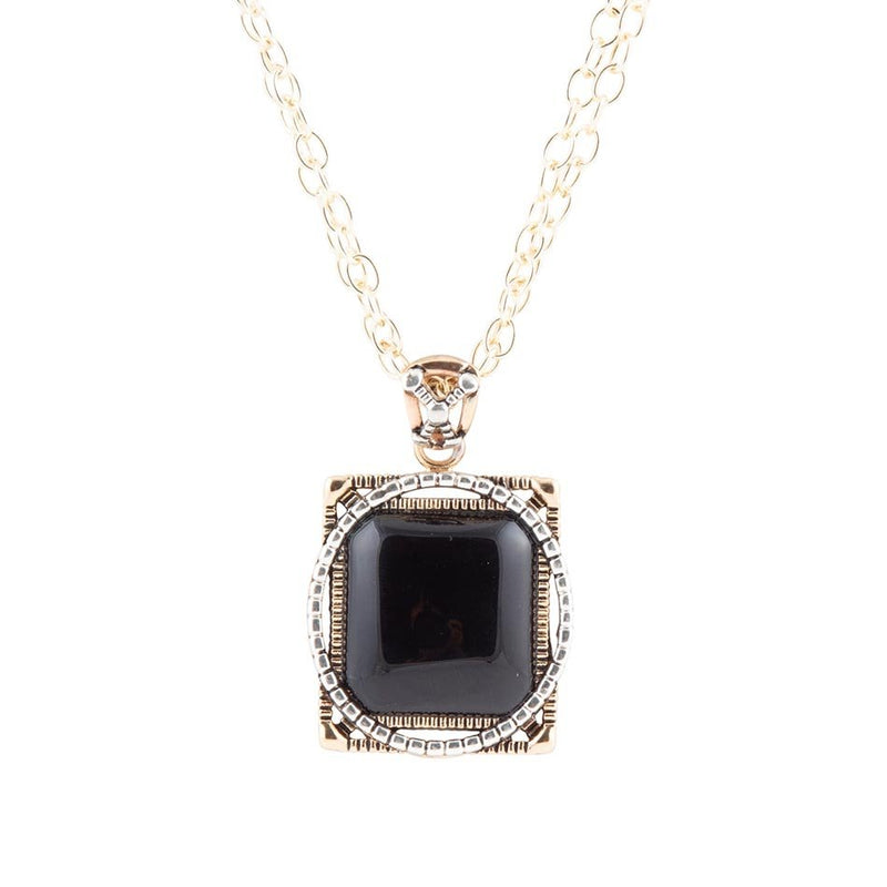 Black Onyx Mixed Metal Pendant Necklace
