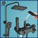GobekUsa Black Piano Digital Shower System with Intelligent Brass Faucets and White Rainfall Shower