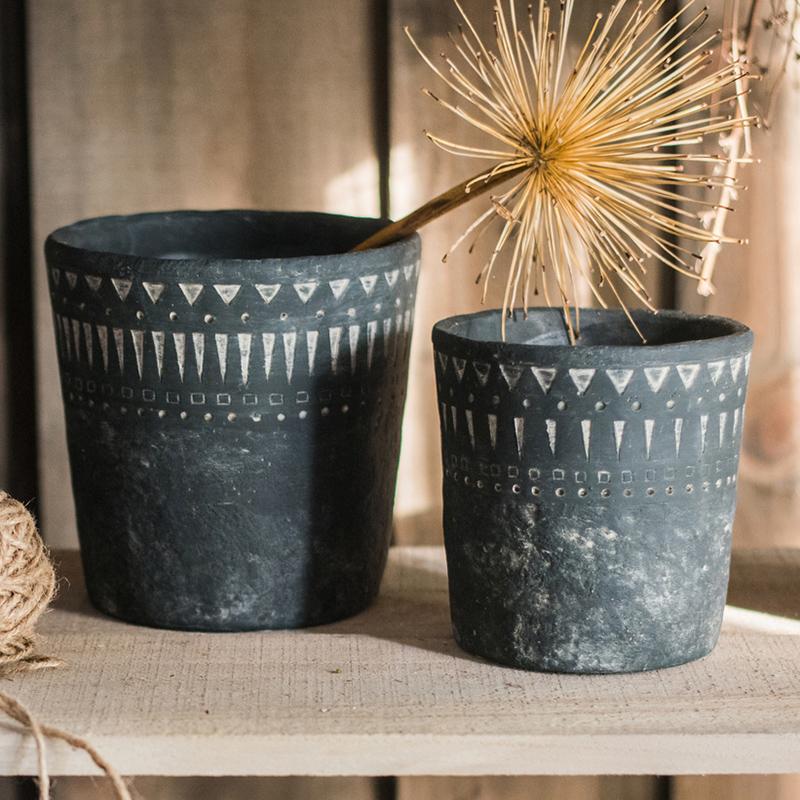 Black Pottery Cement Planter