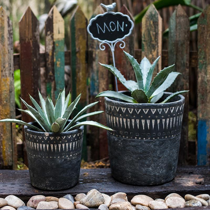 Black Pottery Cement Planter