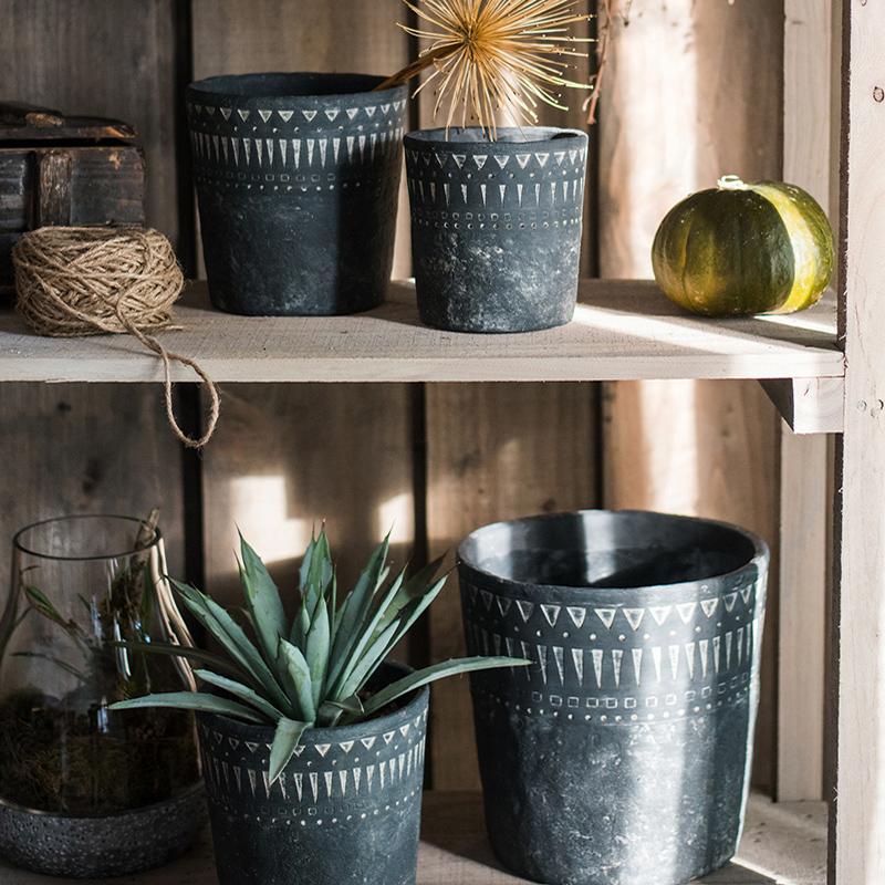 Black Pottery Cement Planter