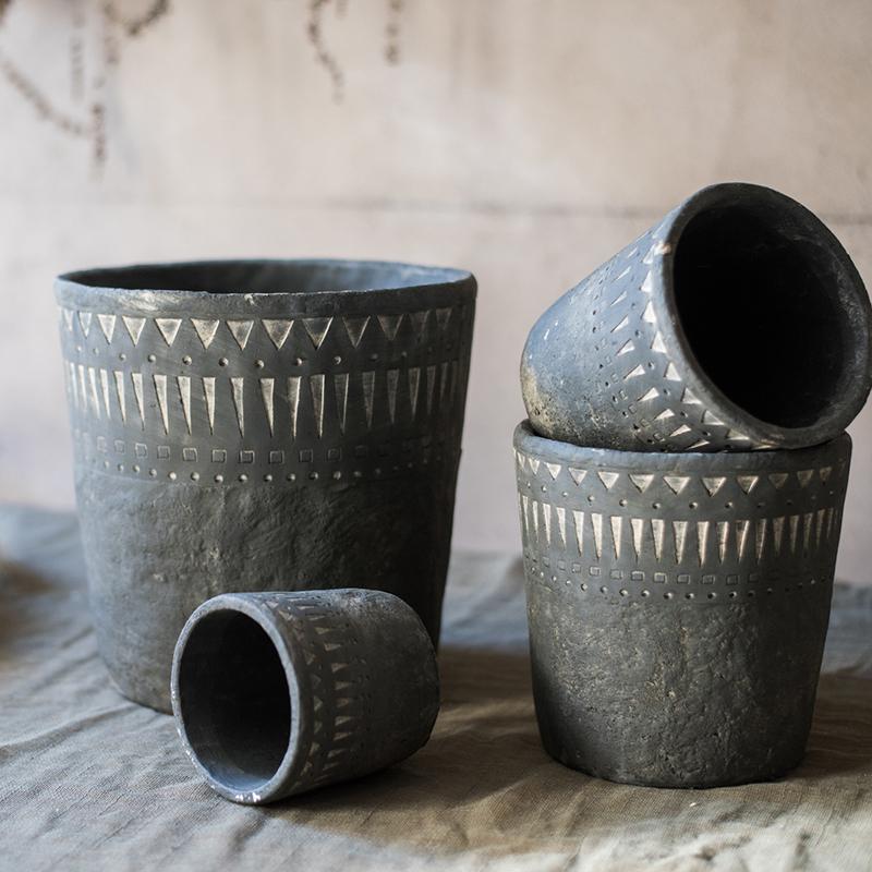 Black Pottery Cement Planter