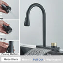 GobekUsa Black Rainwater Kitchen Faucet Flexible Pull Out 3 Way Nozzle Mixer Tap