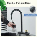 GobekUsa Black Rainwater Kitchen Faucet Flexible Pull Out 3 Way Nozzle Mixer Tap