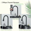 GobekUsa Black Rainwater Kitchen Faucet Flexible Pull Out 3 Way Nozzle Mixer Tap