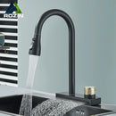 GobekUsa Black Rainwater Kitchen Faucet Flexible Pull Out 3 Way Nozzle Mixer Tap