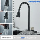 GobekUsa Black Rainwater Kitchen Faucet Flexible Pull Out 3 Way Nozzle Mixer Tap