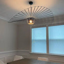 GobekUsa Black Rattan Hat Pendant Lamp LED Chandelier for Home Decor