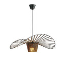 GobekUsa Black Rattan Hat Pendant Lamp LED Chandelier for Home Decor