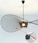 GobekUsa Black Rattan Hat Pendant Lamp LED Chandelier for Home Decor