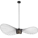 GobekUsa Black Rattan Hat Pendant Lamp LED Chandelier for Home Decor