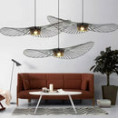 GobekUsa Black Rattan Hat Pendant Lamp LED Chandelier for Home Decor