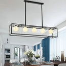 GobekUsa Rectangle Island Pendant – Opal Glass Hanging Light Kit in Black, 5 Lights – Ideal for Dining Room
