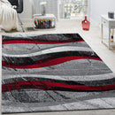 Black Red Grey Designer Rug Modern Wave Effect
