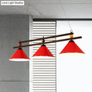 GobekUsa Black/Red Industrial Cone Shade Ceiling Pendant with 3 Metal Heads and Billiard Ball Deco