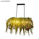 GobekUsa Black Retro Metal Bird Cage Island Ceiling Light with Plant - Ideal for Restaurants - 4 Lights