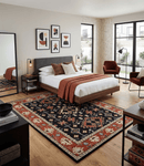 Black Rust and Beige Traditional Oriental Hand Knotted Wool Area Rug