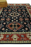 Black Rust and Beige Traditional Oriental Hand Knotted Wool Area Rug