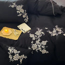 GobekUsa Egyptian Cotton Flowers Embroidery Bedding Set in Black, Red, and Khaki