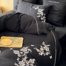 GobekUsa Egyptian Cotton Flowers Embroidery Bedding Set in Black, Red, and Khaki