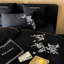 GobekUsa Egyptian Cotton Flowers Embroidery Bedding Set in Black, Red, and Khaki